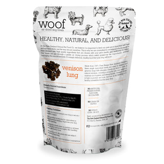 The New Zealand Natural Pet Food Co. Woof 100% Venison Lung Air-Dried Dog Treats, 1.76-oz bag