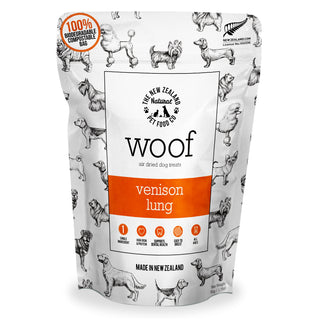 The New Zealand Natural Pet Food Co. Woof Venison Lung Air-Dried Dog Treats, 1.76-oz bag