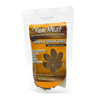 The Real Meat Company Chicken & Venison Jerky Strips Dog Treats, 8-oz Bag