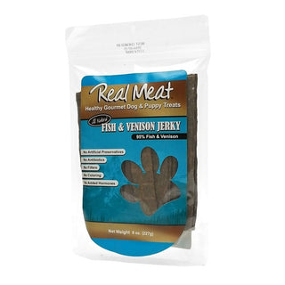 The Real Meat Company Fish & Venison Jerky Strips Dog Treats, 8-oz Bag