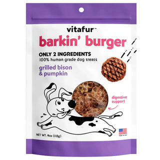 Vitafur Barkin Burger Grilled Bison & Pumpkin Dog Treats, 4-oz bag