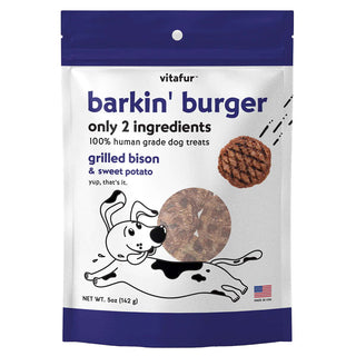 Vitafur Barkin Burger Grilled Bison & Sweet Potato Dog Treats, 5-oz bag