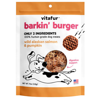 Vitafur Barkin Burger Wild Alaskan Salmon & Pumpkin Dog Treats, 4-oz bag