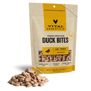 Vital Essentials Freeze-Dried Raw Duck Bites Dog Treats, 5.5-oz Bag