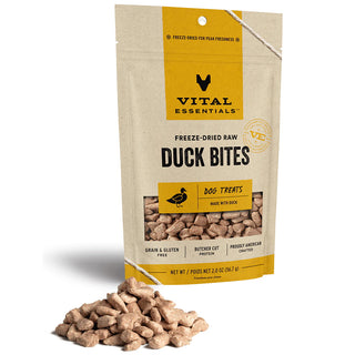 Vital Essentials Freeze-Dried Raw Duck Bites Dog Treats, 2-oz Bag