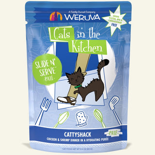 Weruva Cats in the Kitchen Cattyshack with Chicken & Shrimp Pate Grain-Free Cat Food Pouches, 3-oz pouch, case of 12