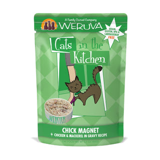 Weruva Cats in the Kitchen Chick Magnet Chicken & Mackerel Recipe Grain-Free Cat Food Pouches, 3-oz pouch, case of 12