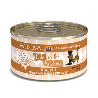 Weruva Cats in the Kitchen Fowl Ball Chicken & Turkey Au Jus Grain-Free Canned Cat Food, 3.2-oz, Case of 24