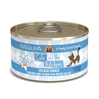 Weruva Cats in the Kitchen Splash Dance Chicken & Ocean Fish Au Jus Grain-Free Canned Cat Food, 3.2-oz, Case of 24