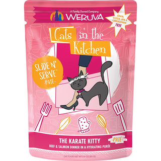 Weruva Cats in the Kitchen The Karate Kitty with Beef & Salmon Grain-Free Cat Food Pouches, 3-oz pouch, case of 12