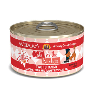 Weruva Cats in the Kitchen Two Tu Tango Sardine, Tuna & Turkey Au Jus Grain-Free Canned Cat Food, 3.2-oz, Case of 24