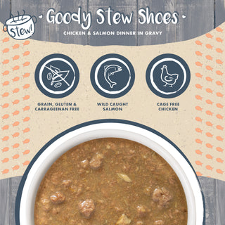 Weruva Classic Cat Goody Stew Shoes Chicken & Salmon in Gravy Stew Canned Cat Food, 2.8-oz can, Case of 12