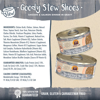 Weruva Classic Cat Goody Stew Shoes Chicken & Salmon in Gravy Stew Canned Cat Food, 2.8-oz can, Case of 12