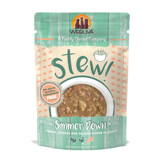 Weruva Classic Cat Simmer Down Turkey, Chicken & Salmon in Gravy Stew Cat Food Pouches, 3-oz pouch, 12 count