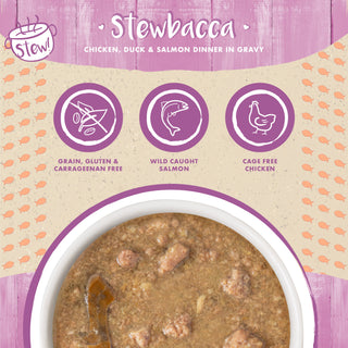 Weruva Classic Cat Stewbacca Chicken, Duck & Salmon in Gravy Stew Canned Cat Food, 2.8-oz can, Case of 12