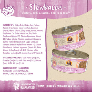 Weruva Classic Cat Stewbacca Chicken, Duck & Salmon in Gravy Stew Canned Cat Food, 2.8-oz can, Case of 12