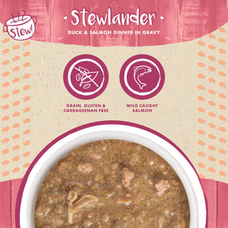 Weruva Classic Cat Stewlander Duck & Salmon in Gravy Stew Canned Cat Food, 2.8-oz can, Case of 12