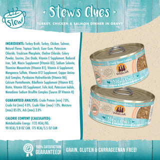 Weruva Classic Cat Stew's Clues Turkey, Chicken & Salmon in Gravy Stew Wet Canned Cat Food, 2.8-oz can, Case of 12