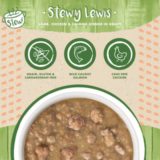 Weruva Classic Cat Stewy Lewis Lamb, Chicken & Salmon in Gravy Stew Canned Cat Food, 2.8-oz can, Case of 12