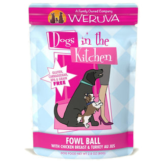 Weruva Dogs in the Kitchen Fowl Ball with Chicken Breast & Turkey Au Jus Dog Food Pouches, 2.8-oz, case of 12