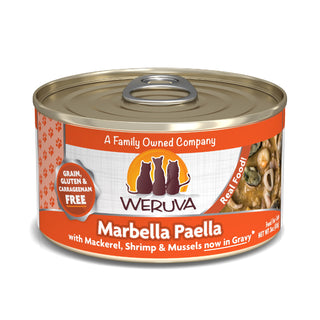 Weruva Marbella Paella with Mackerel, Shrimp & Mussels Grain-Free Canned Cat Food, 3-oz can, case of 24