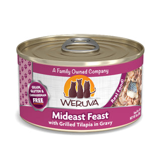 Weruva Mideast Feast with Grilled Tilapia in Gravy Grain-Free Canned Cat Food, 3-oz can, case of 24