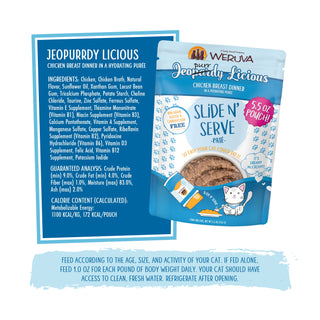 Weruva Slide N' Serve Jeopurrdy Licious Chicken Dinner Pate Grain-Free Cat Food Pouches, 5.5-oz pouch Case