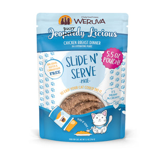 Weruva Slide N' Serve Jeopurrdy Licious Chicken Dinner Pate Grain-Free Cat Food Pouches, 5.5-oz pouch Case