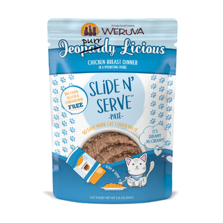 Weruva Slide N' Serve Jeopurrdy Licious Chicken Dinner Pate Grain-Free Cat Food Pouches, 2.8-oz pouch Case of 12