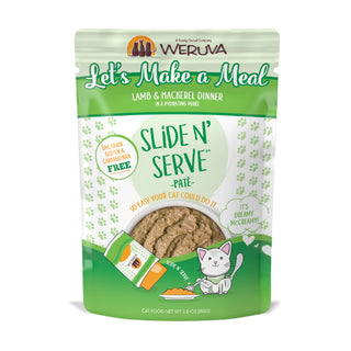 Weruva Slide N' Serve Let's Make a Meal Lamb & Mackerel Dinner Pate Grain-Free Cat Food Pouches, 2.8-oz pouch Case of 12