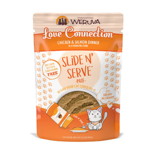 Weruva Slide N' Serve Love Connection Chicken & Salmon Dinner Pate Grain-Free Cat Food Pouches, 2.8-oz pouch Case of 12