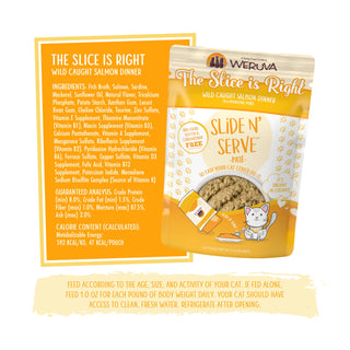 Weruva Slide N' Serve The Slice is Right Wild Caught Salmon Dinner Pate Grain-Free Cat Food Pouches, 2.8-oz pouch, case of 12