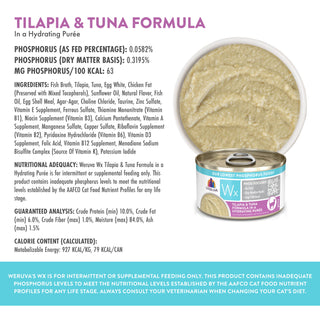 Weruva Wx Phos Focused Tilapia & Tuna Formula Grain-Free Puree Wet Cat Food, 3-oz can, case of 12